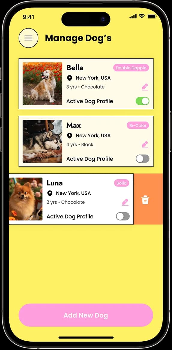 Doxie app manage dogs screen